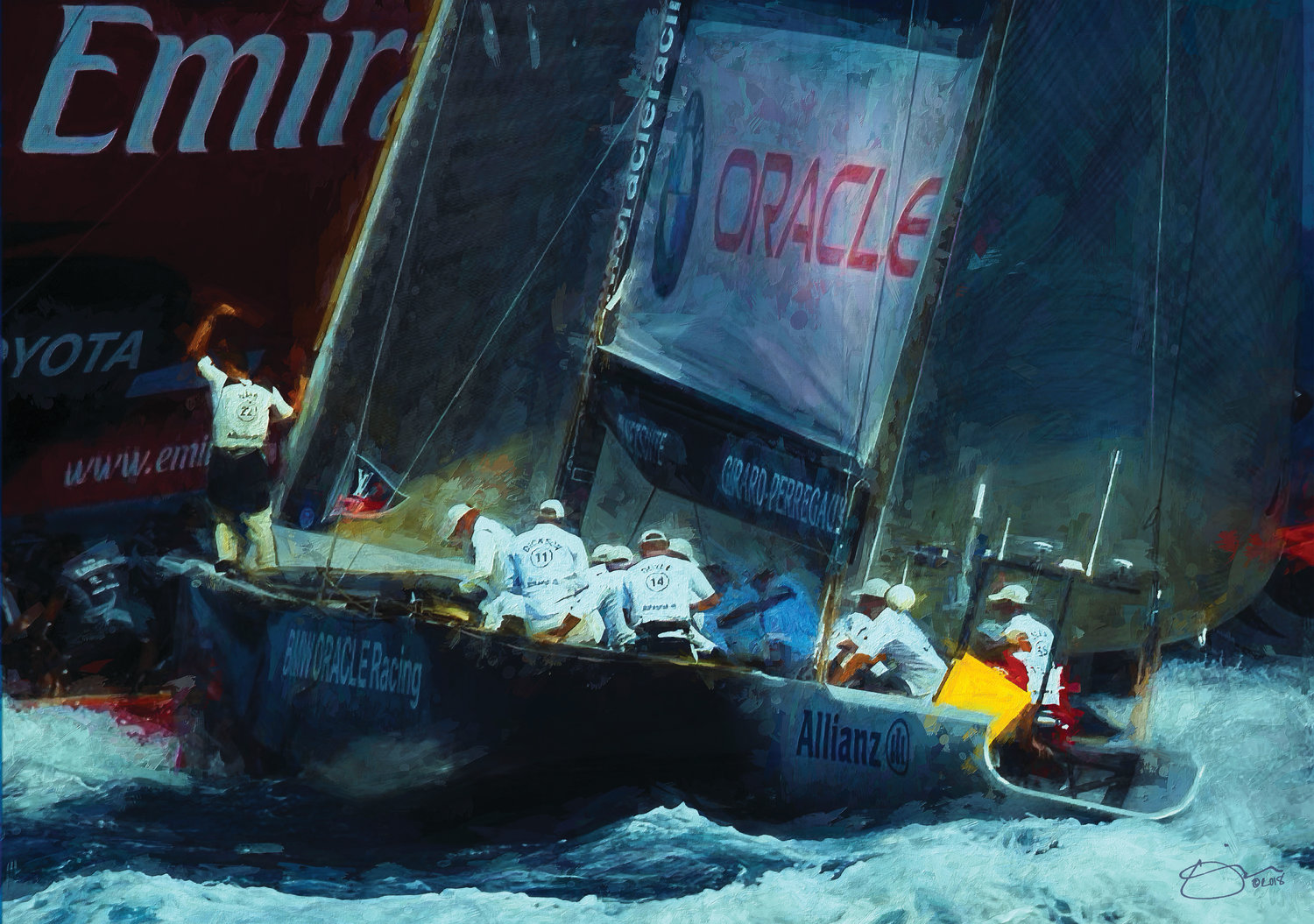 This painting by Odin Oldenburg is titled “Oracle Wins America’s Cup"